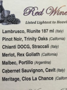 red wine list