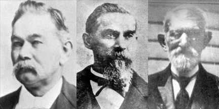 Town Founders (from left) Daniel Blackburn, James Blackburn and Drury James (uncle to the outlaw Jesse James)