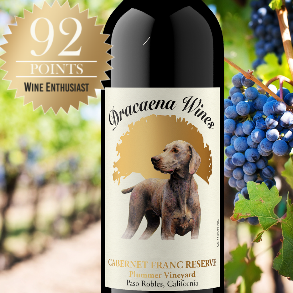 a bottle of Dracaena Wines' Reserve Cabernet Franc with 92pts. 